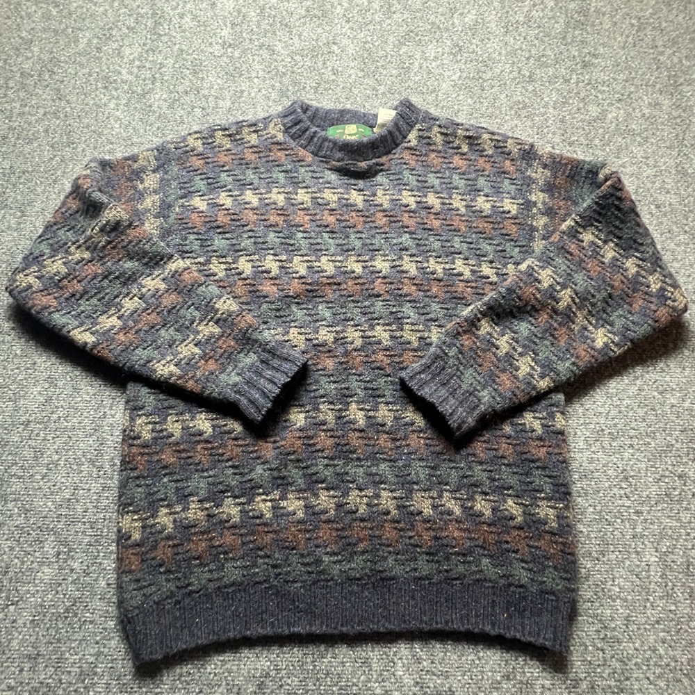 Vintage Orvis Mens Wool Blend Crewneck Sweater Made in USA Blue Green Brown Med